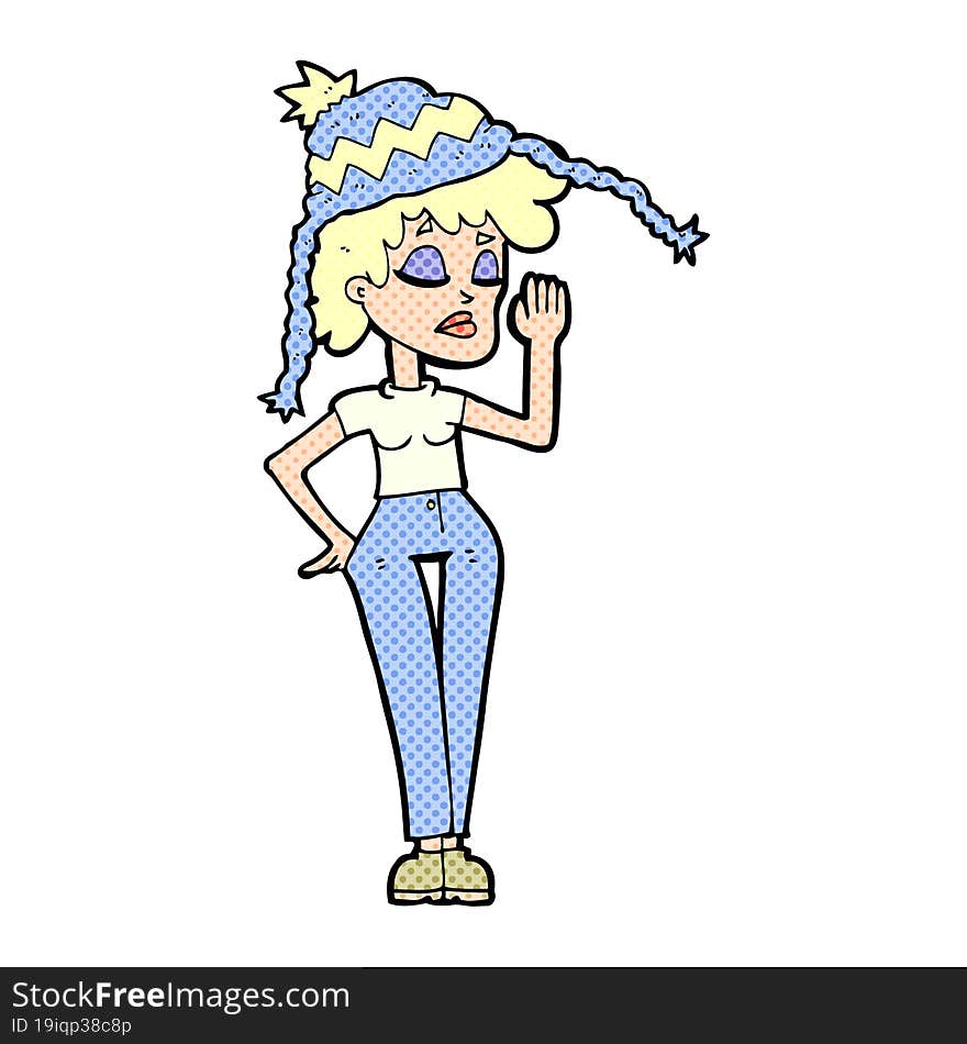 cartoon woman wearing winter hat