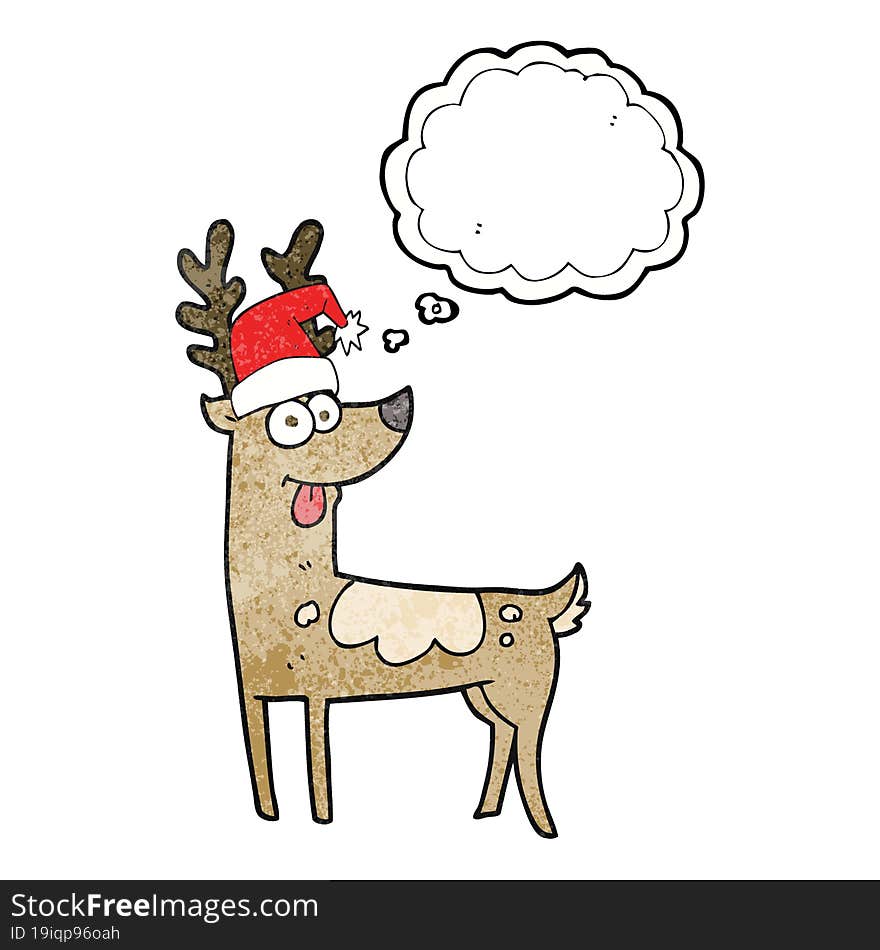 freehand drawn thought bubble textured cartoon crazy reindeer