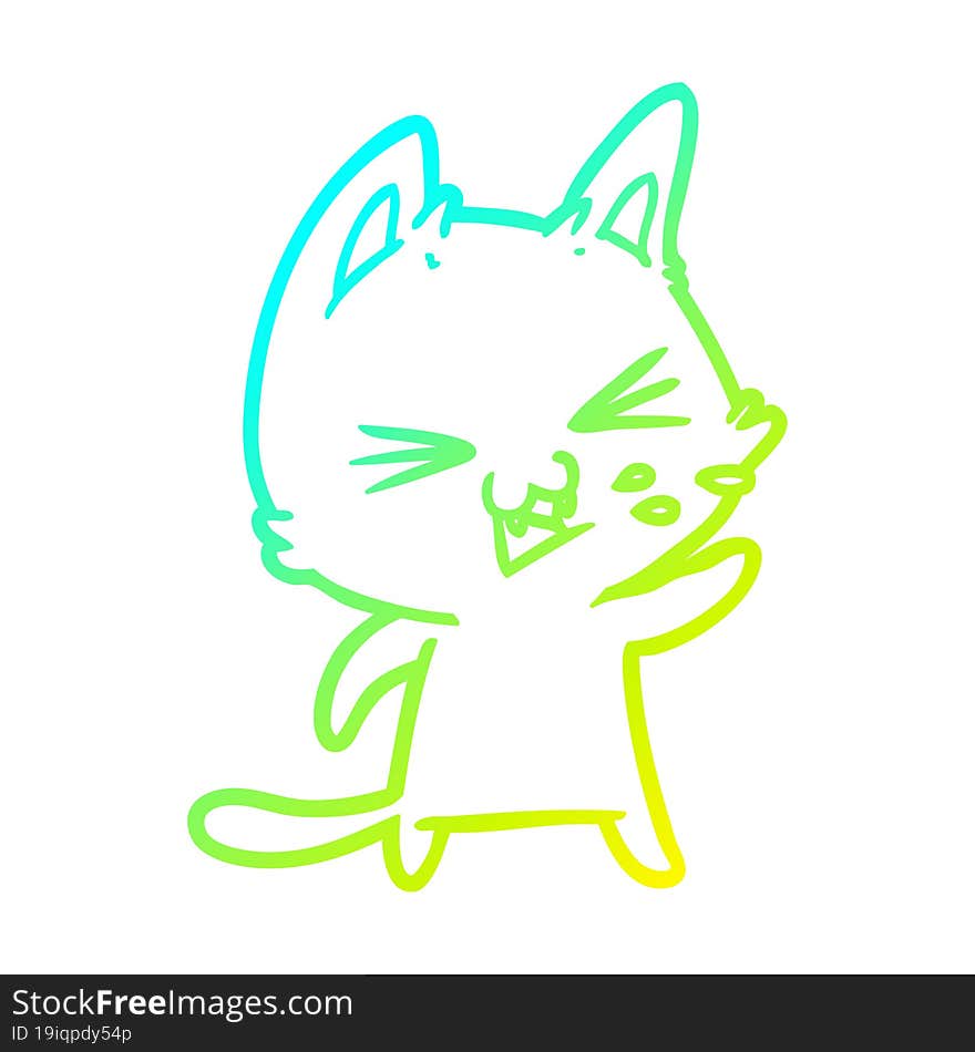 cold gradient line drawing cartoon cat hissing