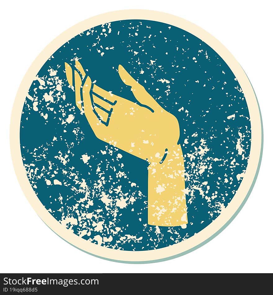 distressed sticker tattoo style icon of a hand