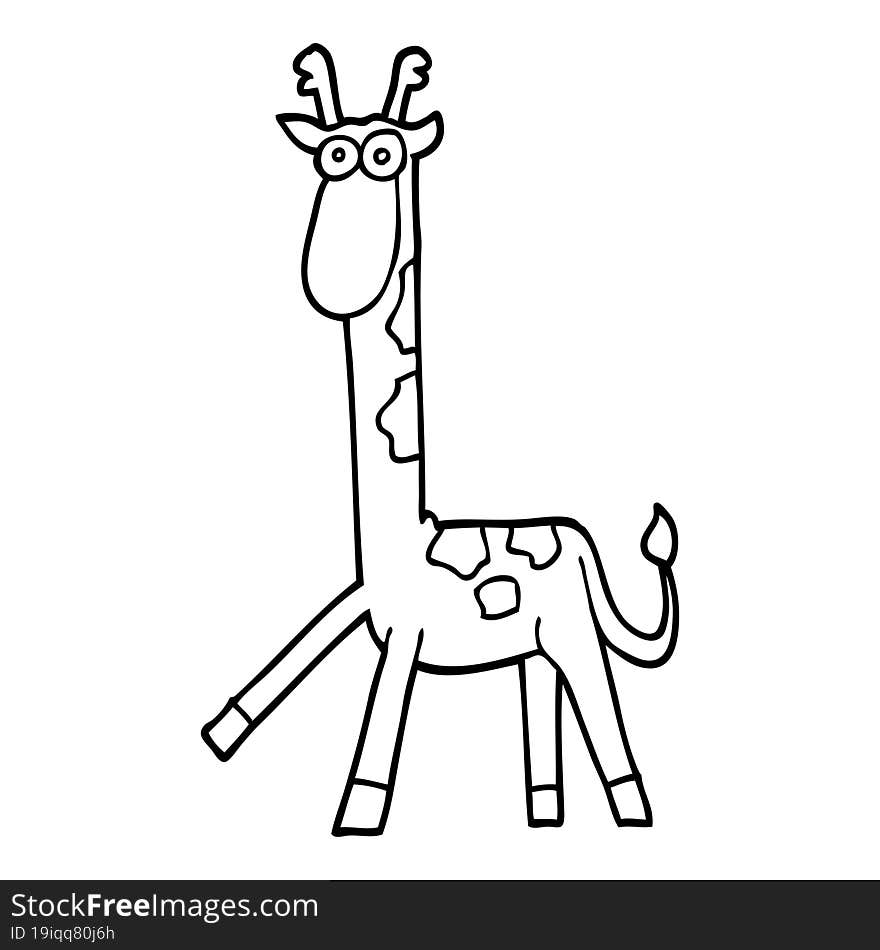 Line Drawing Cartoon Walking Giraffe