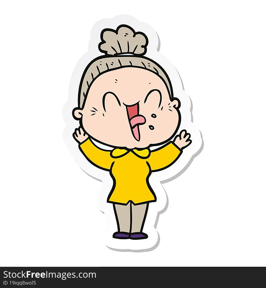 sticker of a cartoon happy old woman