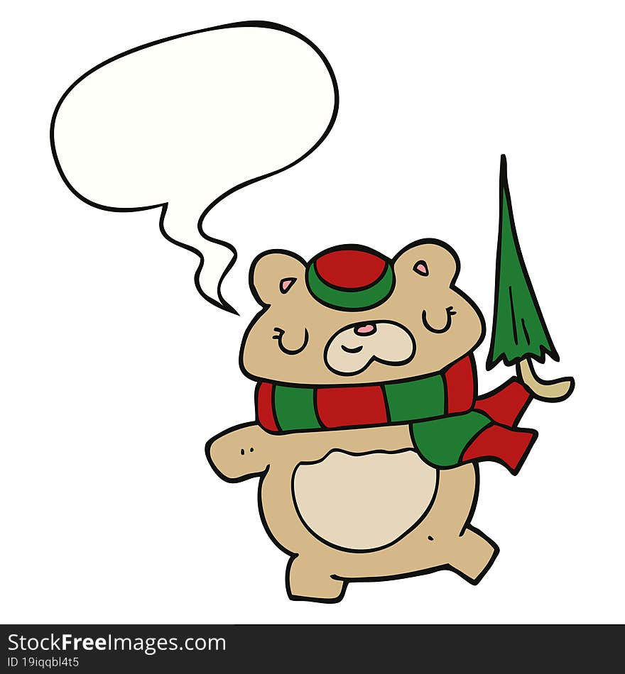 cartoon bear and umbrella and speech bubble