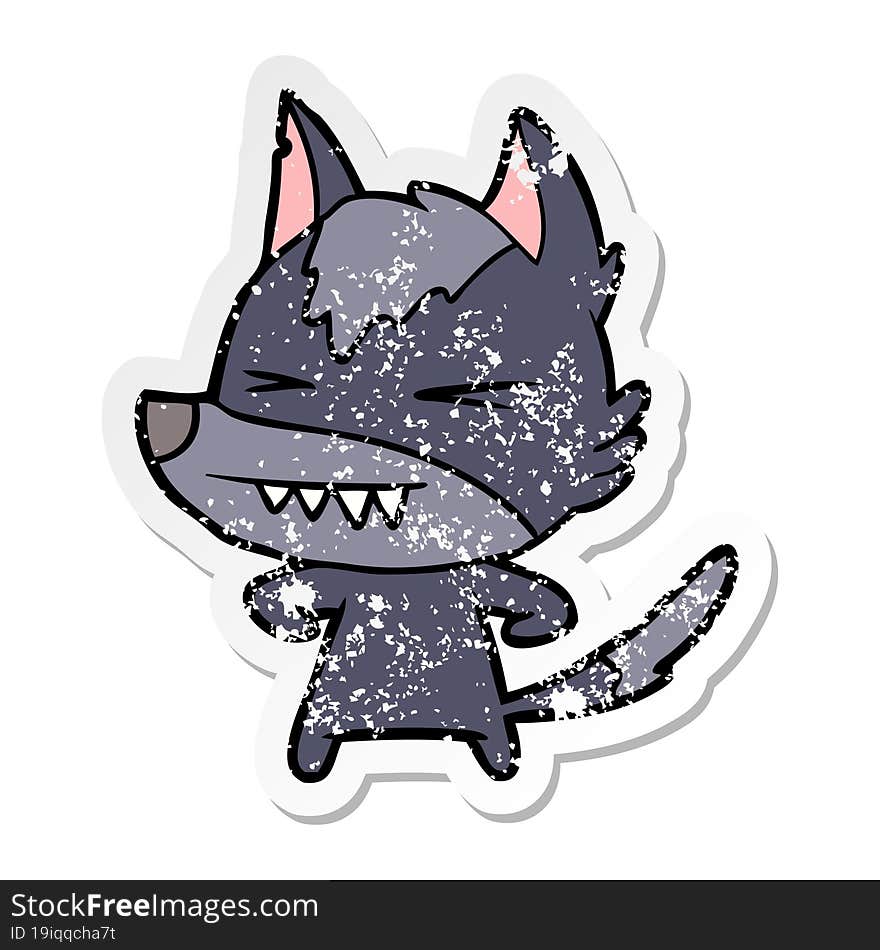 distressed sticker of a angry wolf cartoon