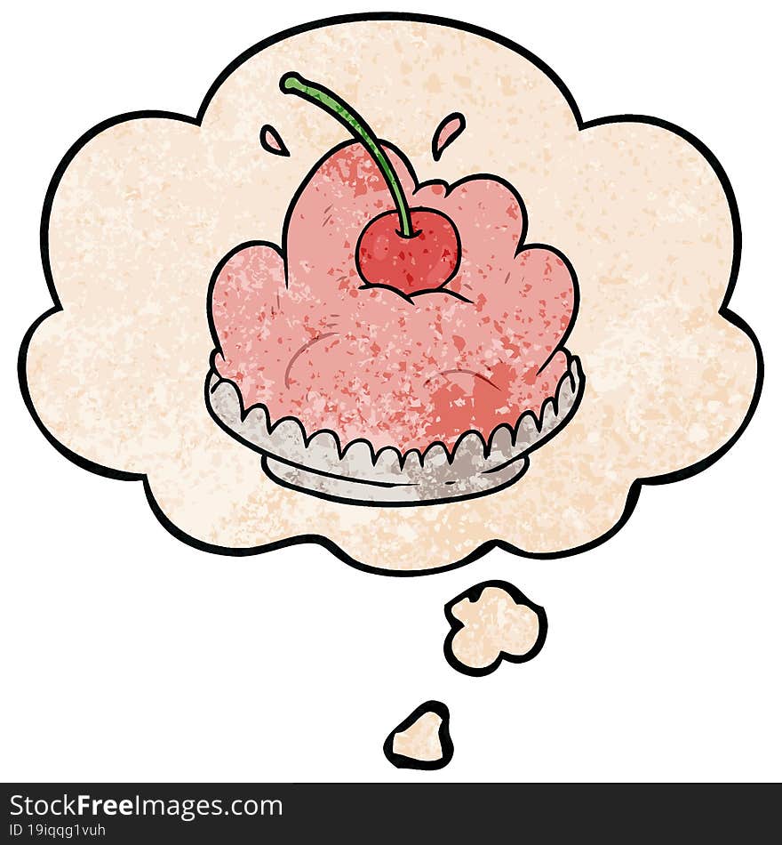 cartoon dessert and thought bubble in grunge texture pattern style