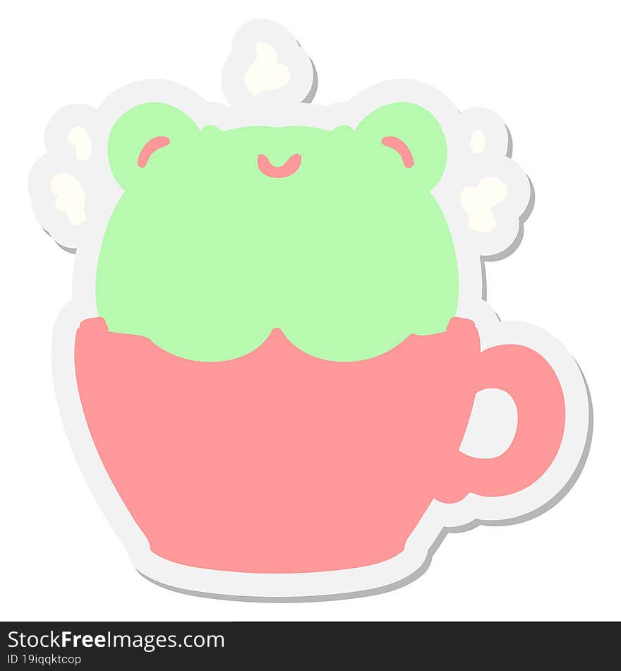 Cute Frog In Coffee Cup Sticker