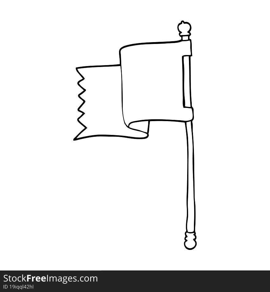 Line Drawing Cartoon Of A Blue Flag