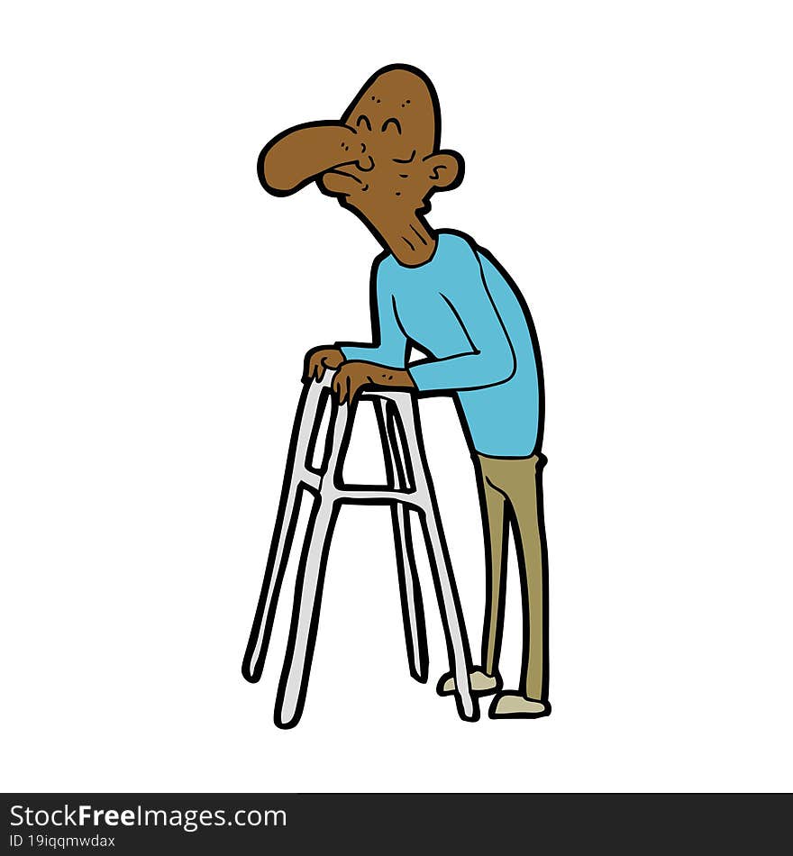 cartoon old man with walking frame