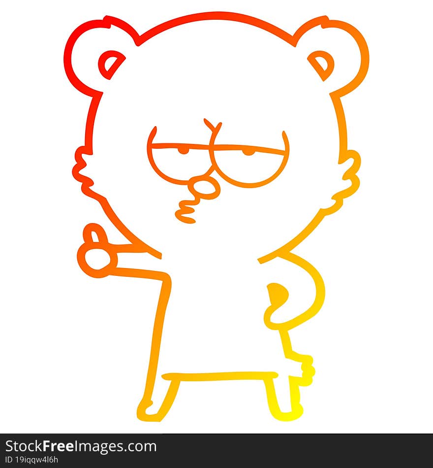 warm gradient line drawing bored polar bear cartoon giving thumbs up sign