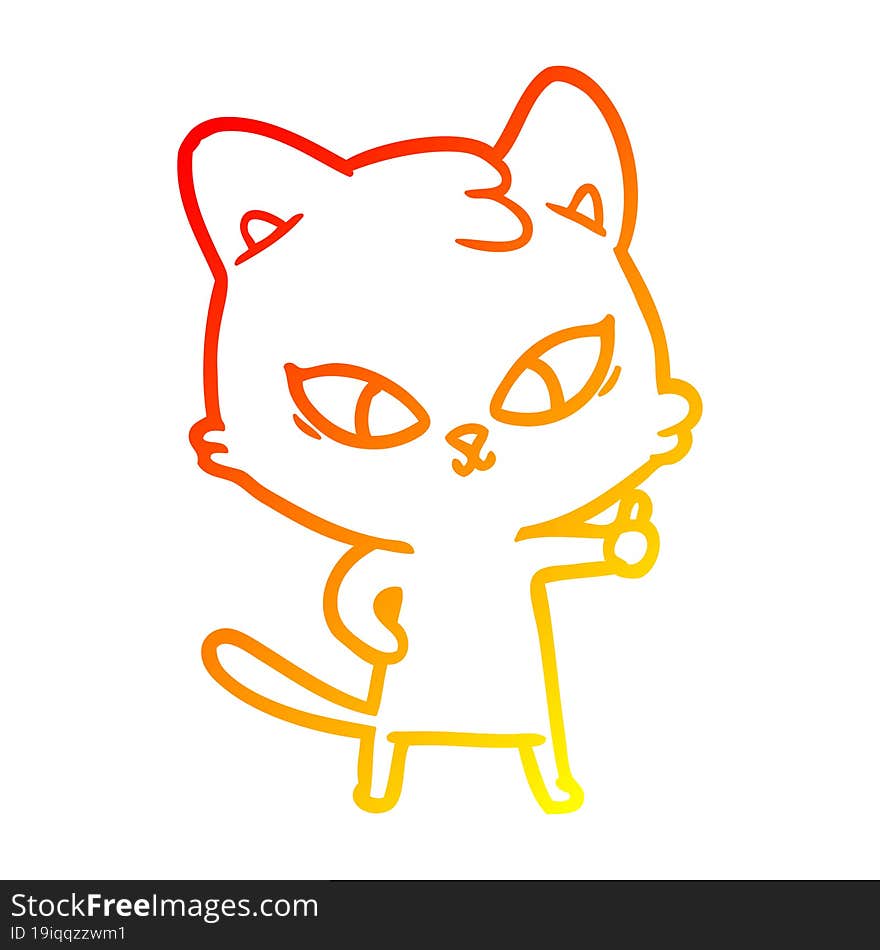 Warm Gradient Line Drawing Cute Cartoon Cat