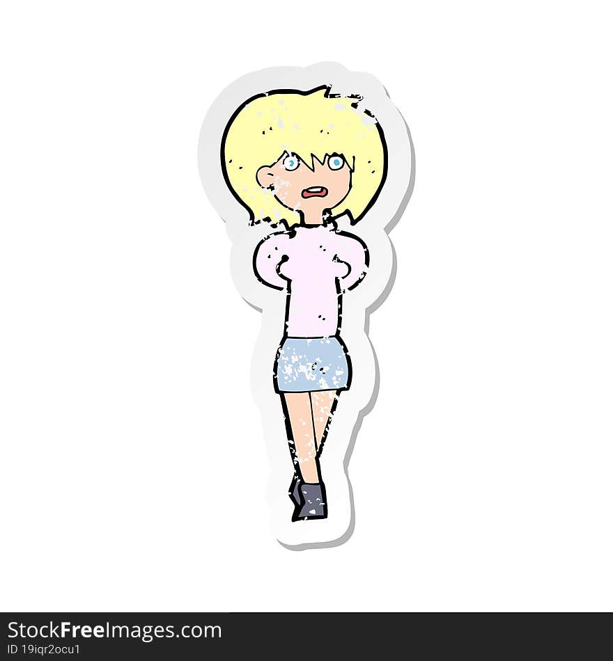 retro distressed sticker of a cartoon shocked woman