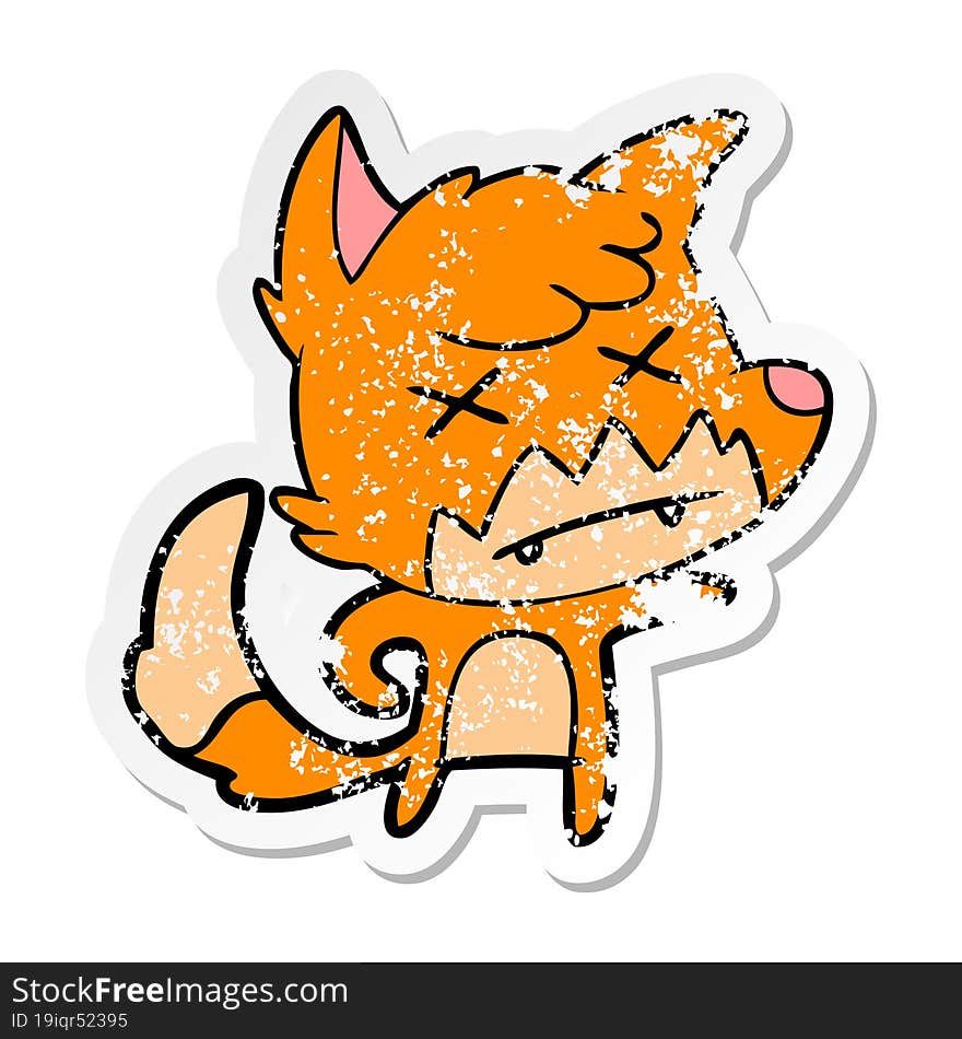 distressed sticker of a cartoon dead fox