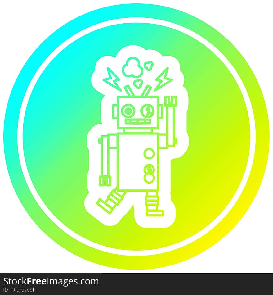 malfunctioning robot circular icon with cool gradient finish. malfunctioning robot circular icon with cool gradient finish