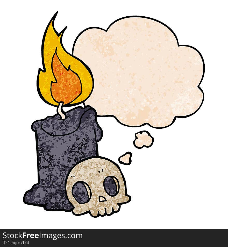 Cartoon Skull And Candle And Thought Bubble In Grunge Texture Pattern Style