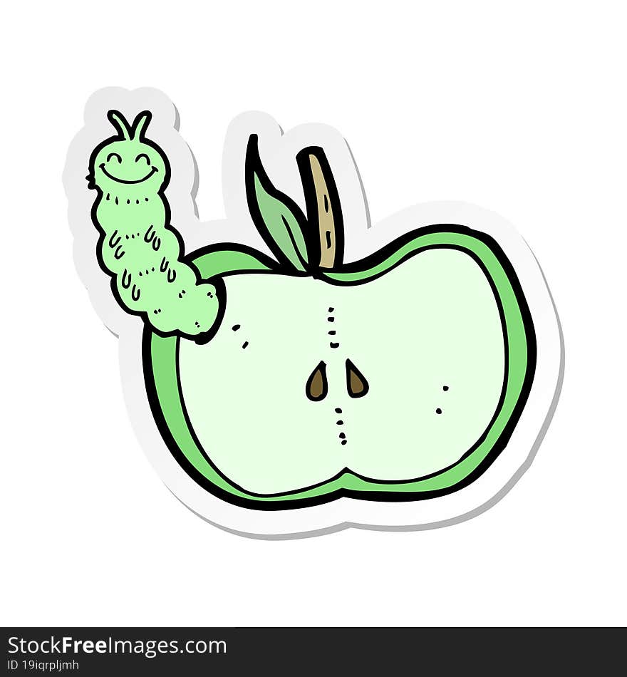 sticker of a cartoon apple with bug