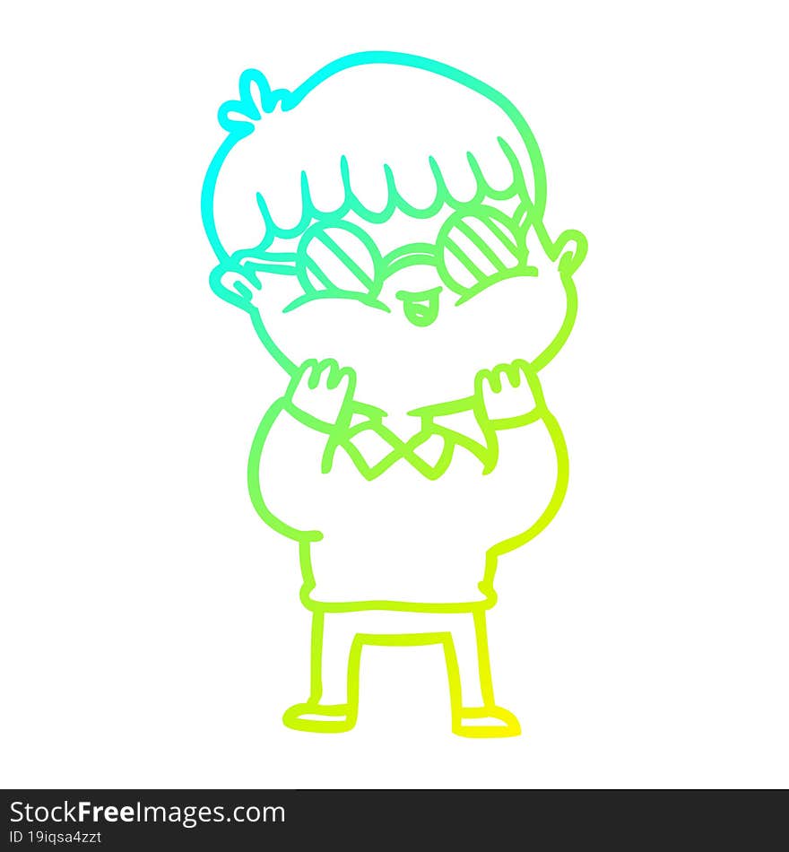 Cold Gradient Line Drawing Cartoon Boy Wearing Spectacles