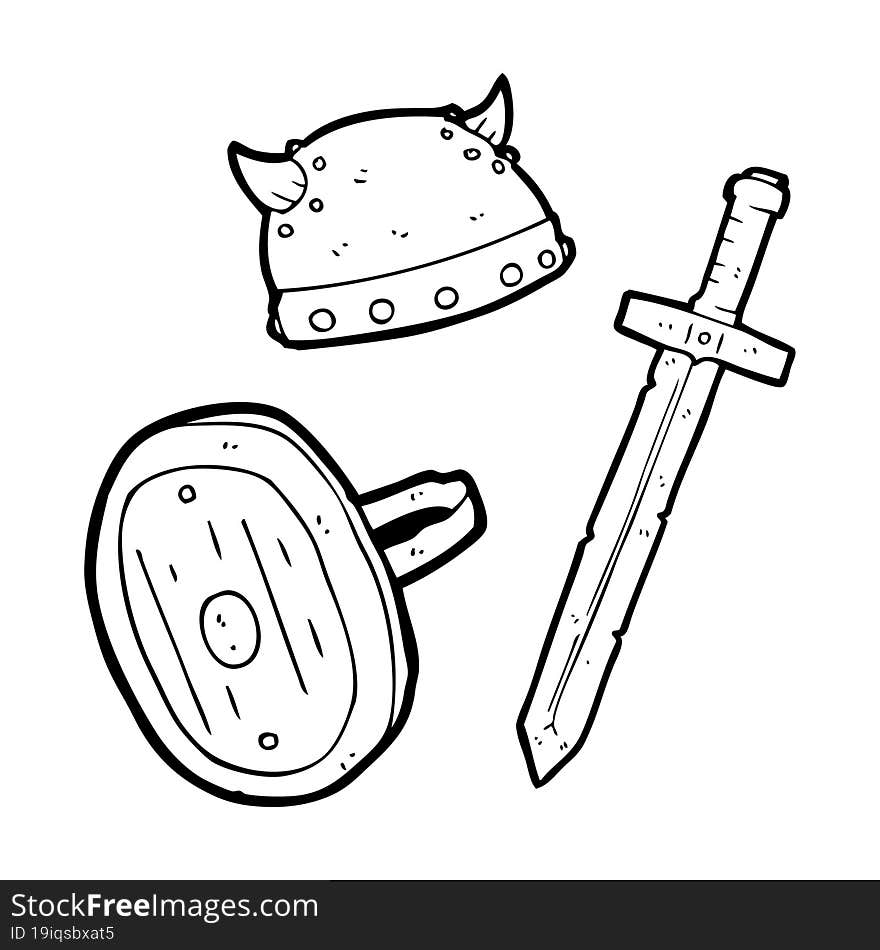 Black And White Cartoon Medieval Warrior Objects