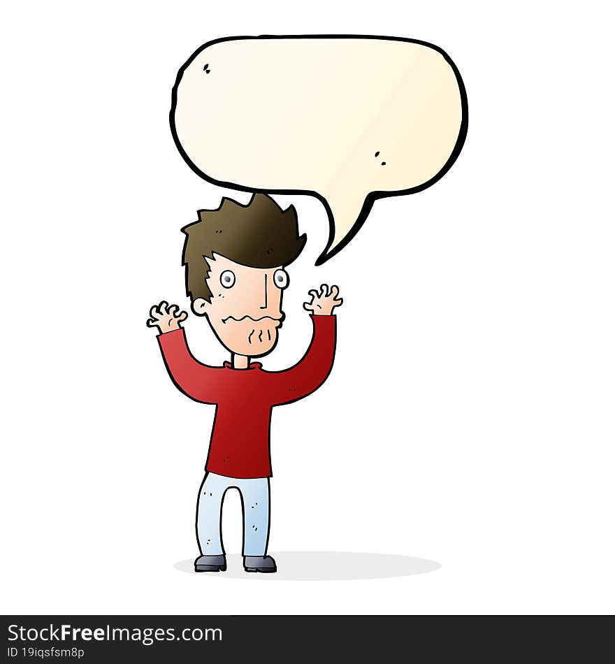 cartoon frightened man with speech bubble