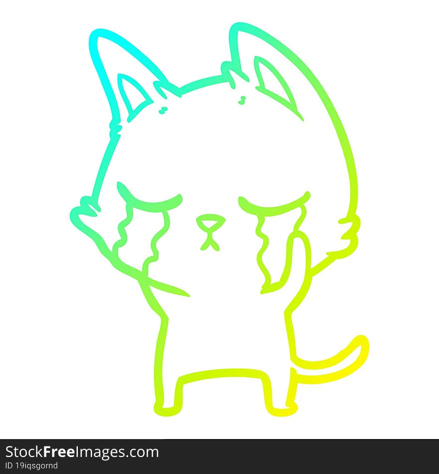 cold gradient line drawing crying cartoon cat