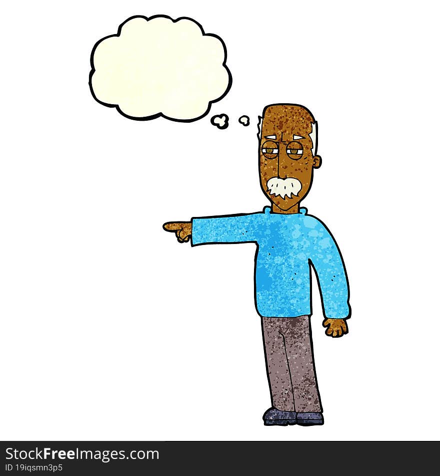 cartoon old man gesturing Get Out! with thought bubble