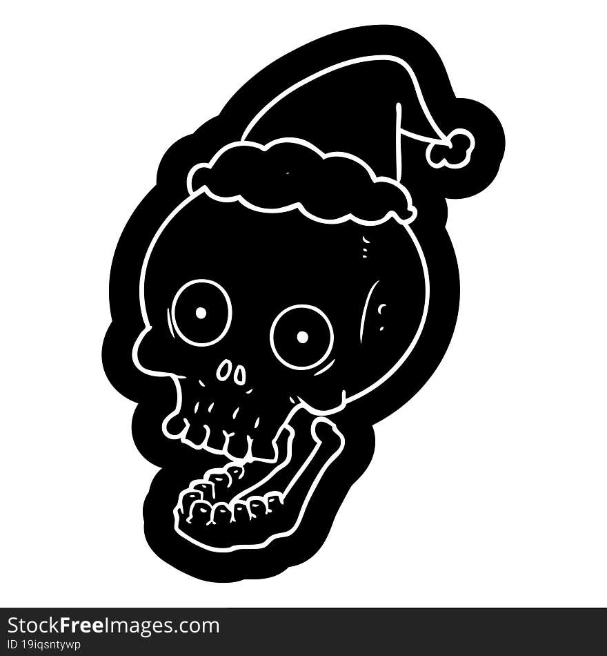 Cartoon Icon Of A Skull Wearing Santa Hat