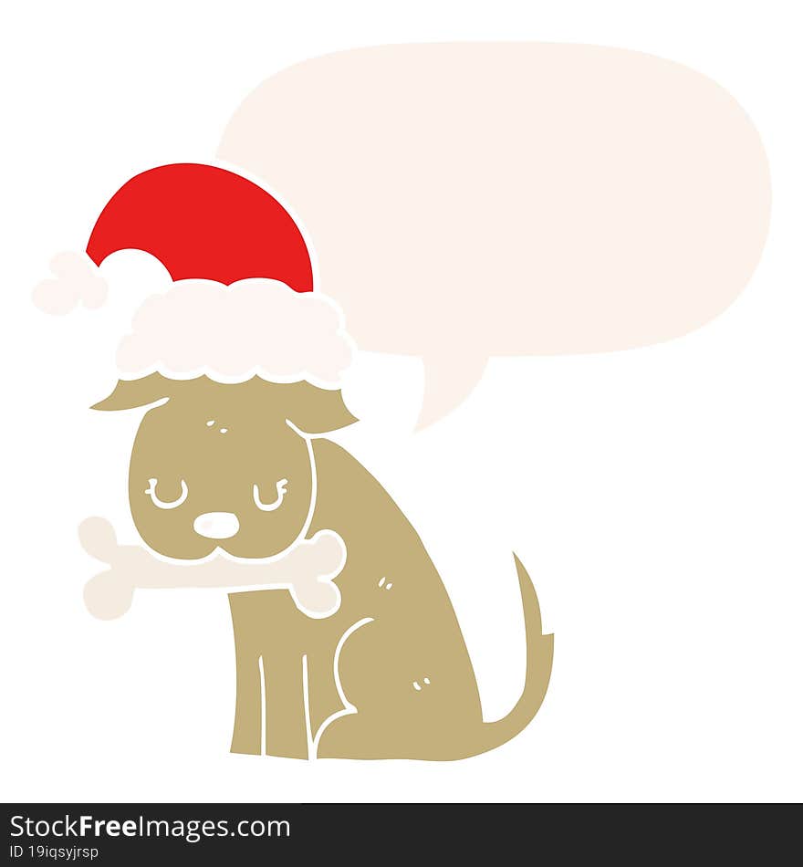 Cute Christmas Dog And Speech Bubble In Retro Style