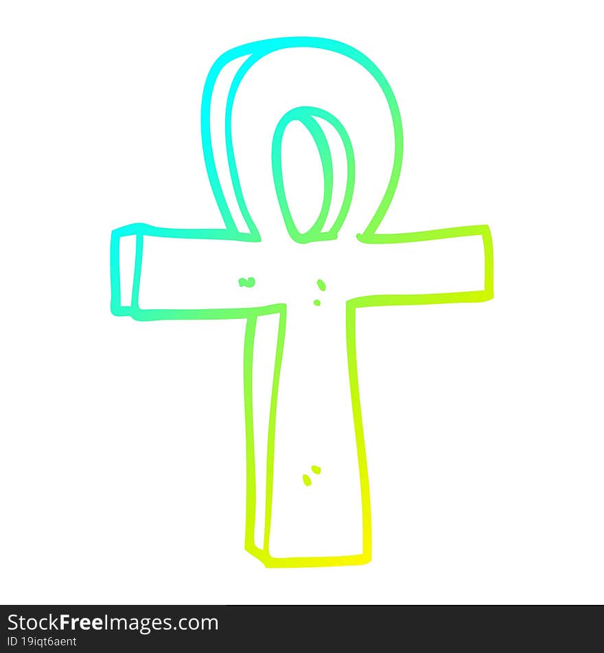 Cold Gradient Line Drawing Cartoon Ankh Symbol