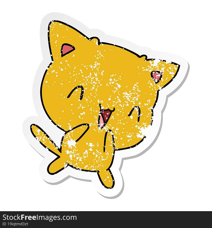 distressed sticker cartoon of cute kawaii cat