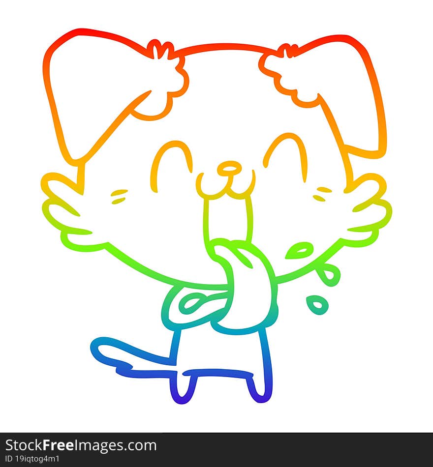 rainbow gradient line drawing of a cartoon panting dog