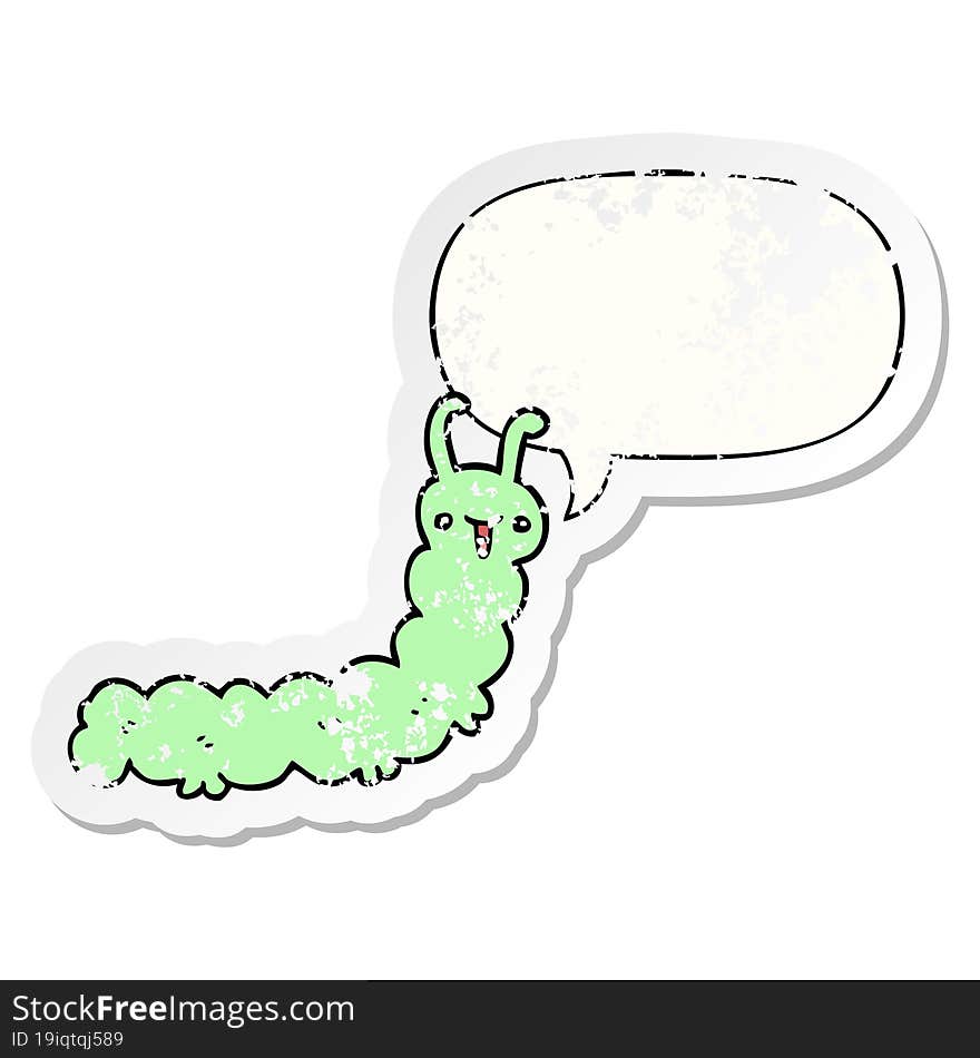 cartoon caterpillar and speech bubble distressed sticker