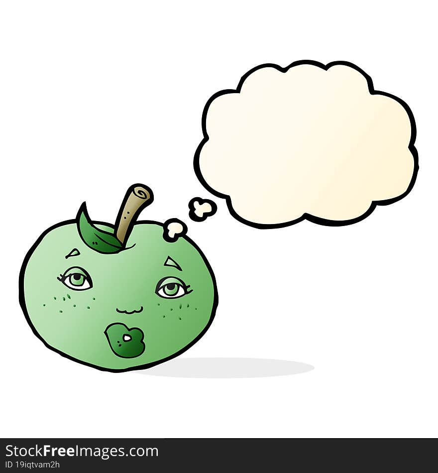 cartoon apple with face with thought bubble