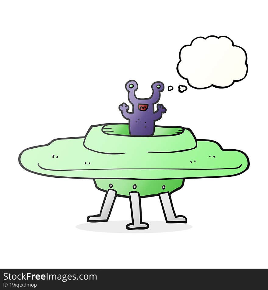 freehand drawn thought bubble cartoon flying saucer