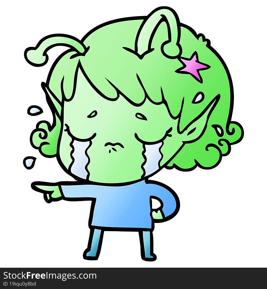 cartoon crying alien girl. cartoon crying alien girl