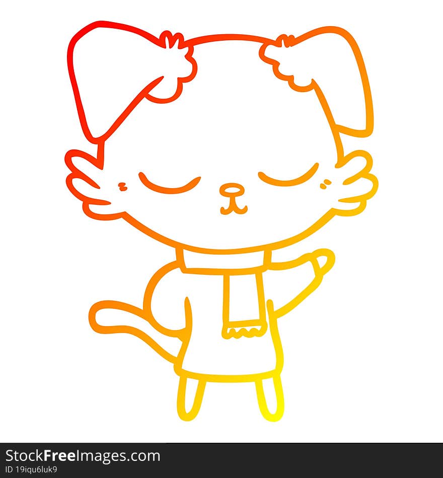 Warm Gradient Line Drawing Cute Cartoon Dog