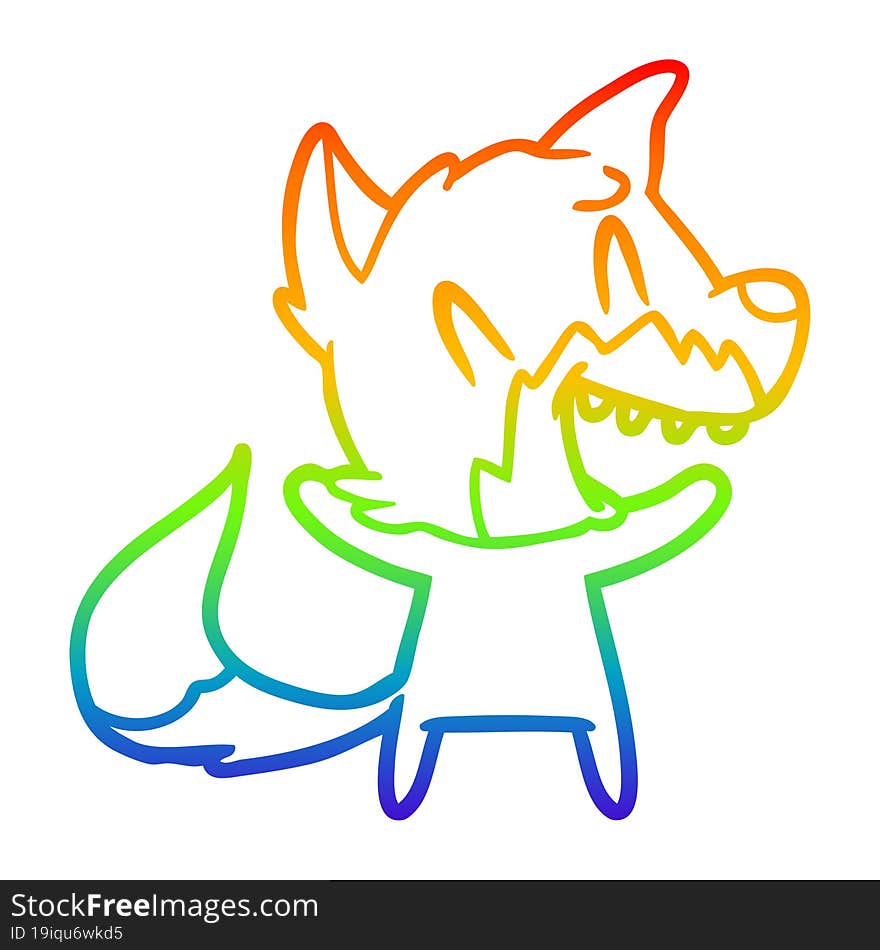 rainbow gradient line drawing of a laughing fox cartoon