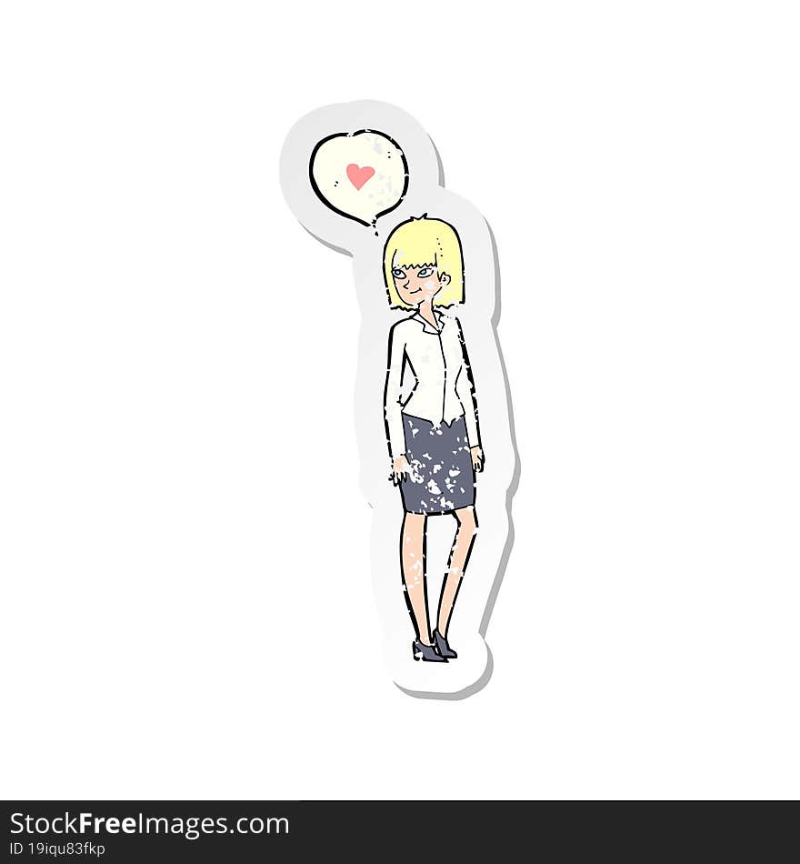 retro distressed sticker of a cartoon woman in love