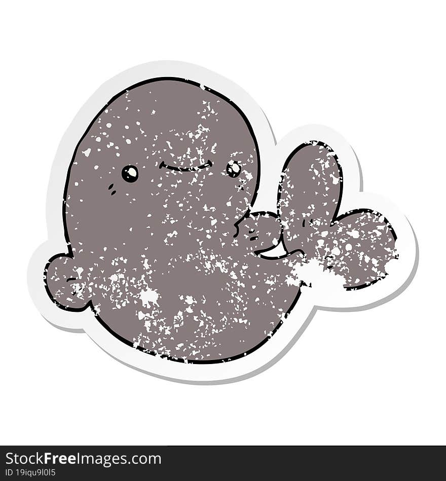 distressed sticker of a cartoon whale