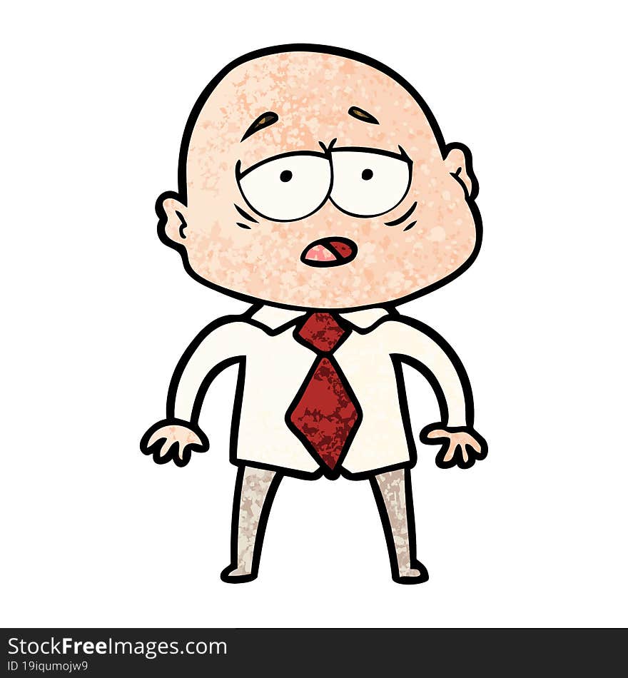 cartoon tired bald man in shirt and tie. cartoon tired bald man in shirt and tie