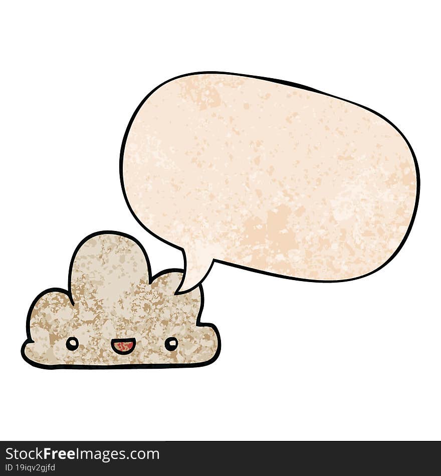 Cartoon Tiny Happy Cloud And Speech Bubble In Retro Texture Style