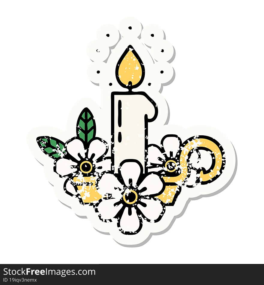 Traditional Distressed Sticker Tattoo Of A Candle Holder