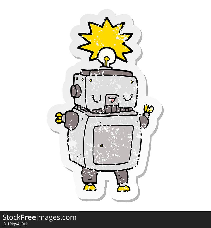 distressed sticker of a cartoon robot