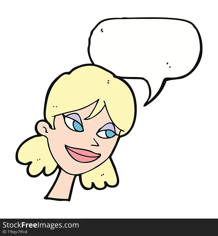 Cartoon Happy Female Face With Speech Bubble