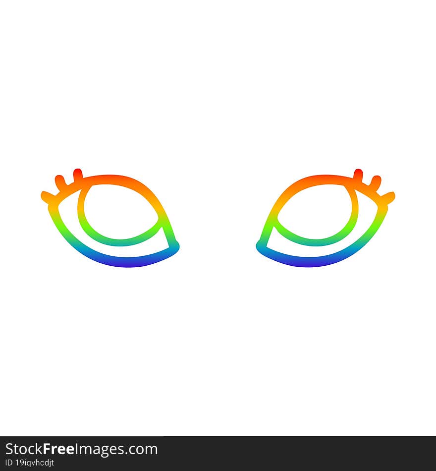 rainbow gradient line drawing cartoon blue eyes