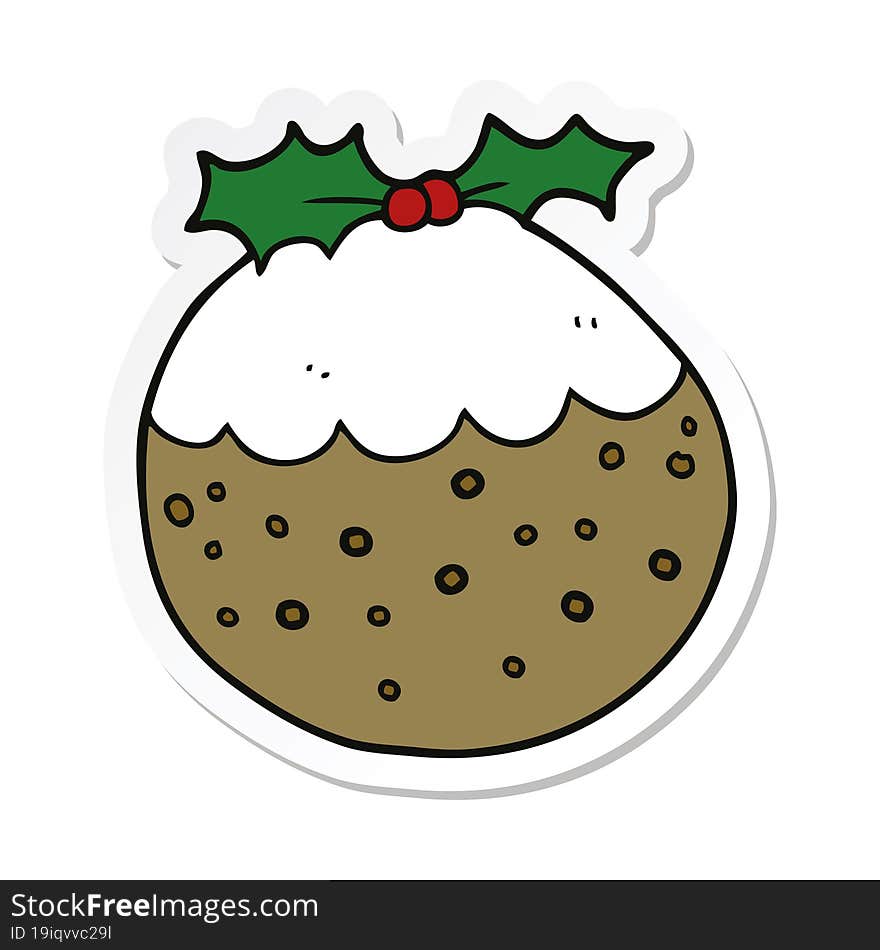 Sticker Of A Cartoon Christmas Pudding