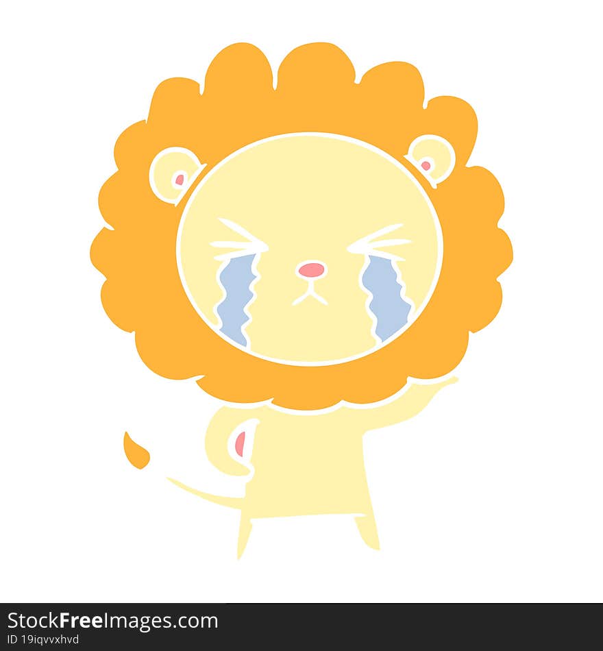 flat color style cartoon crying lion