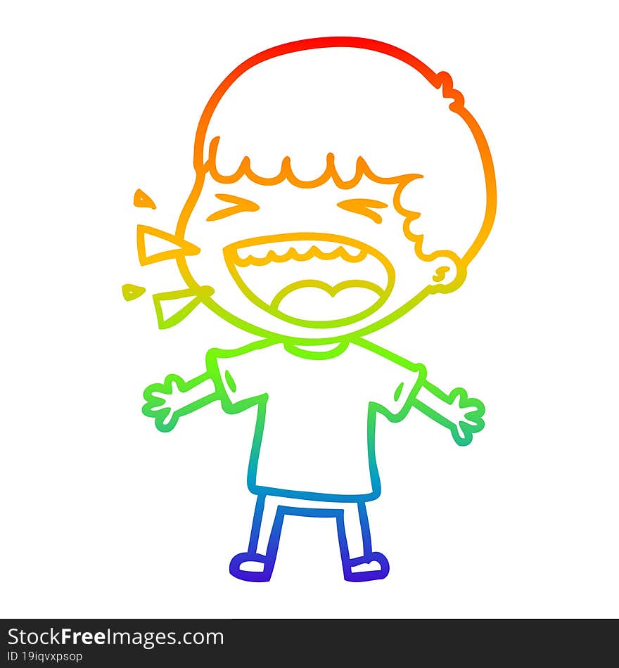 rainbow gradient line drawing of a cartoon laughing man