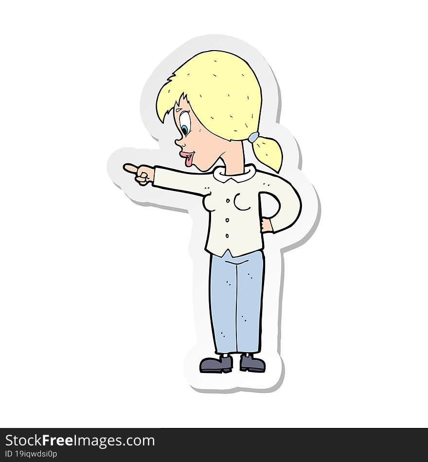 Sticker Of A Cartoon Enthusiastic Woman Pointing