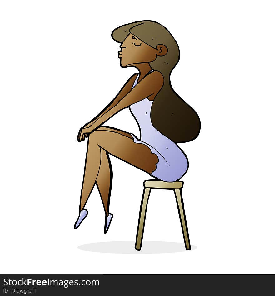 Cartoon Woman Sitting On Stool