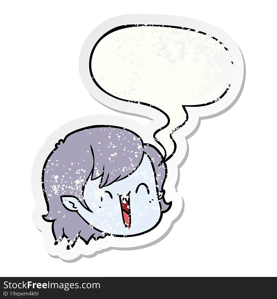 Cartoon Vampire Girl Face And Speech Bubble Distressed Sticker