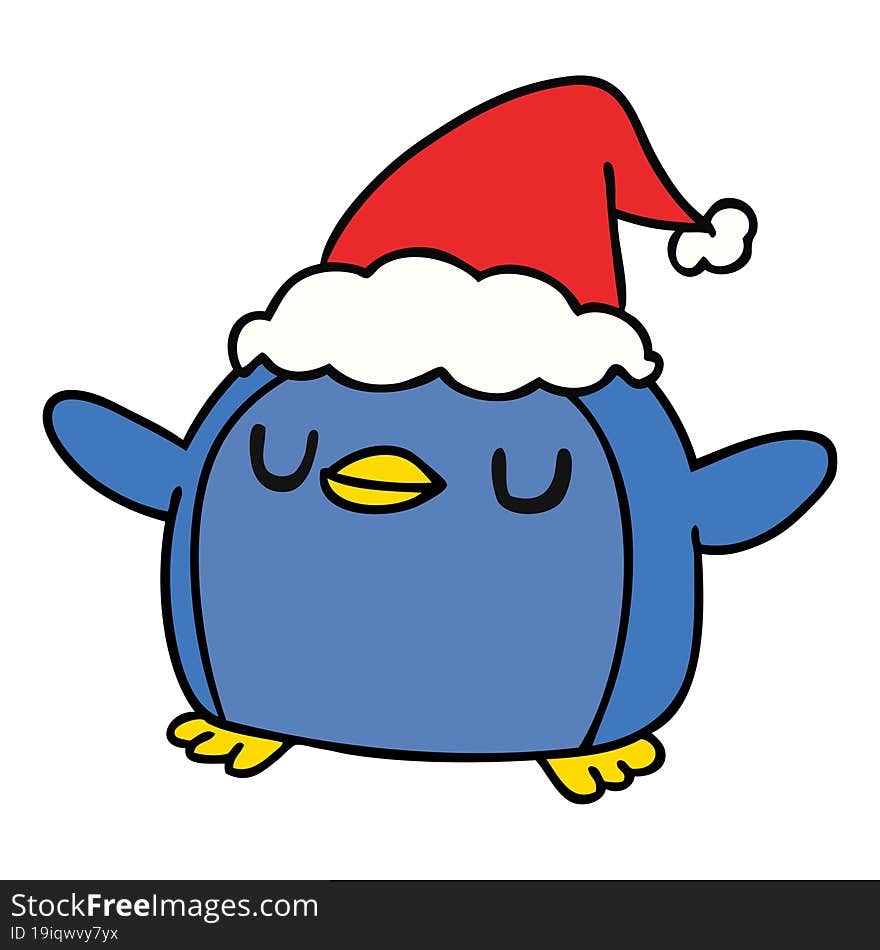 hand drawn christmas cartoon of kawaii penguin